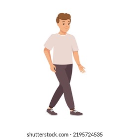 Man Character in Casual Pants Walking Moving Legs and Arms Vector Illustration
