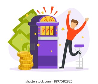 Man Character Cheering About Winning at Casino Vector Illustration