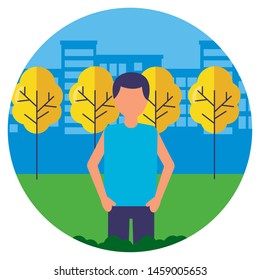man character city park trees vector illustration