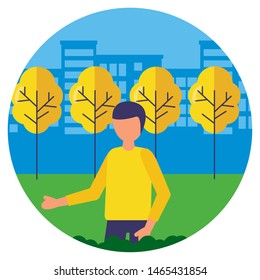 man character city park trees vector illustration