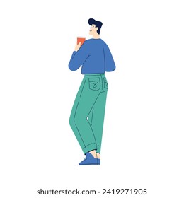 Man Character with Coffee Cup Walking Enjoying Drink Vector Illustration
