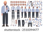 Man character constructor. Guy in casual clothes. Set of different positions of hands, legs, head for creating animation and own illustrations. DIY set. Vector illustration in flat style