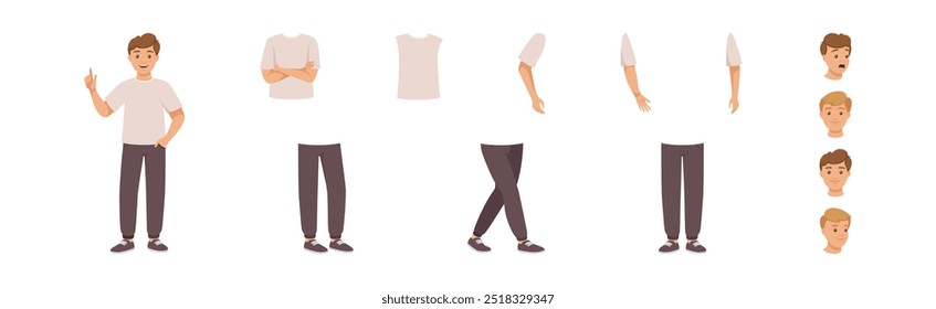 Man Character Constructor mit separatem Body Parts Vectorsatz