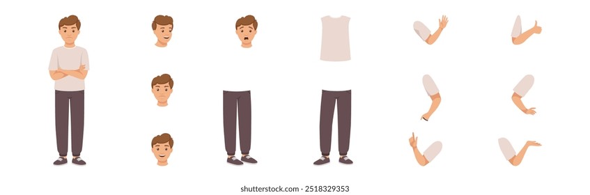 Man Character Constructor mit separatem Body Parts Vectorsatz