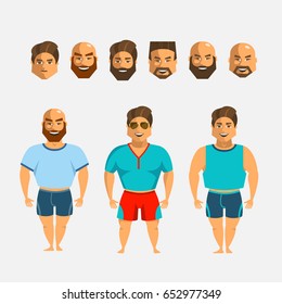 Man character creation set. Icons with different types of faces, hair mustaches and beards  style, emotions, male person. 