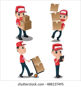 Man Character Delivery Red Uniform Vector