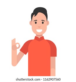 Man character design. Man is showing a gesture Okay. Vector illustration.