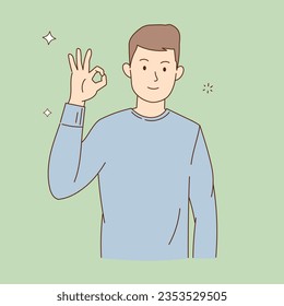 Man character design. Man is showing a gesture Okay. Vector illustration.