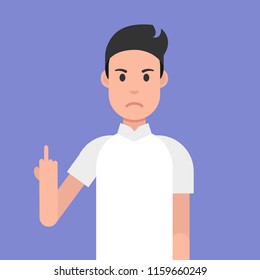 Man character design. Man is showing the middle finger. Obscene gesture. Vector illustration.