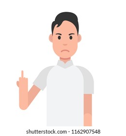 Man character design. Man is showing the middle finger. Obscene gesture. Vector illustration.