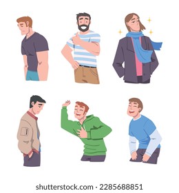 Man Character with Different Face Emotion and Gesture Vector Set