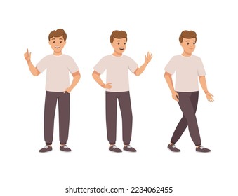 Man Character in Different Pose with Hand Gesture and Emotion Vector Set