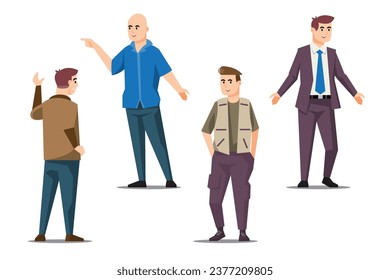 Man character in different situations. People at a coffee shop. Set of men in different situations. Vector illustration.