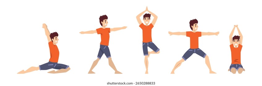 Man Character Do Yoga Stretch Body Vector Set