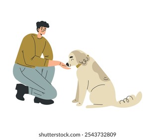 Personaje de hombre con mascota de perro como Ilustración vectorial de animales domésticos