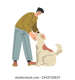 Personaje de hombre con mascota de perro como Ilustración vectorial de animales domésticos