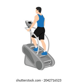 Man character doing Cardio, stair master exercise. flat vector illustration isolated on different layers