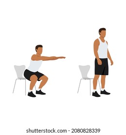 Man Character Doing Chair Squat Exercise Stock Vector (Royalty Free ...