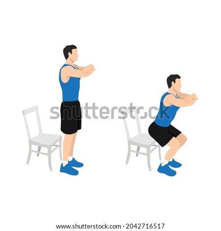 Man character doing Chair squat exercise. flat vector illustration isolated on different layers