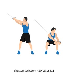 Man character doing Downward cable wood chops exercise. flat vector illustration isolated on different layers