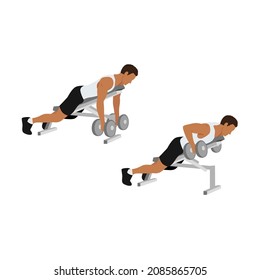 Man character doing Dumbbell incline bench rows exercise. flat vector illustration isolated on different layers