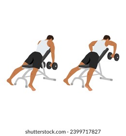 Man character doing Dumbbell incline bench row exercise. Flat vector illustration isolated on white background