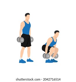 Man character doing Dumbbell squats exercise. flat vector illustration isolated on different layers