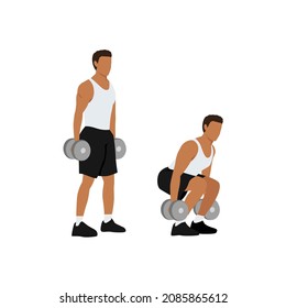 Man character doing Dumbbell squats exercise. flat vector illustration isolated on different layers