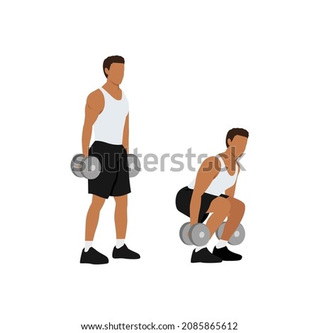 Man character doing Dumbbell squats exercise. flat vector illustration isolated on different layers