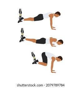 Man character doing TRX Suspension straps atomic push ups flat vector illustration isolated on different layers