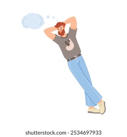 Man Character Dreaming with Cumulus Cloud Imagining Vector Illustration