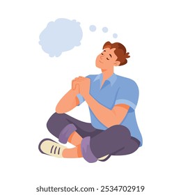 Personagem Man Sonhando com Cumulus Cloud Imagining Vetor Ilustração