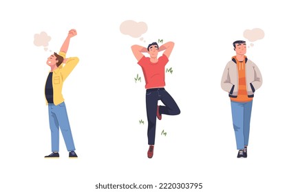 Man Character Dreaming Imagining and Fantasizing Having Spontaneous Thought in Bubble Vector Set