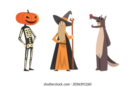 Man Character Dressed in Carnival Costume for Masquerade Vector Set