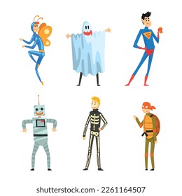 Man Character Dressed in Carnival Costume for Masquerade Vector Set