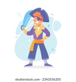 Man Character Dressed in Carnival and Party Pirate Outfit with Sword Vector Illustration