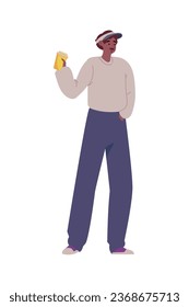 personaje hombre beber café reutilizable ilustración de taza