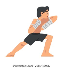 Man Character Engaged in Combat Sport or Fighting Sport Competing Vector Illustration
