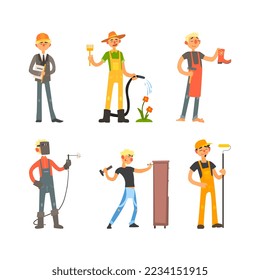 Man Character Engaged in Different Profession Wearing Uniform and Working Vector Set