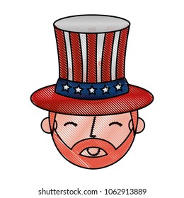 man character face with american flag on top hat
