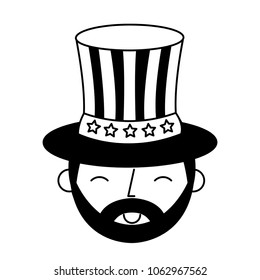 man character face with american flag on top hat