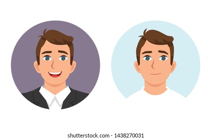 Man character face avatar in glasses. Modern colorful style. Male portrait. Vector cartoon illustration