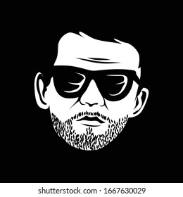 Man character face avatar in glasses. Modern black and white style. Male portrait. Dark