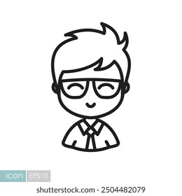 Man character face avatar in glasses vector icon. Hipster symbol. Avatar character portrait signs. Graph symbol for your web site design, logo, app, UI
