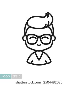 Man character face avatar in glasses vector icon. Hipster symbol. Avatar character portrait signs. Graph symbol for your web site design, logo, app, UI