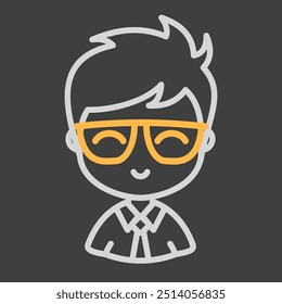 Mann Charakter Gesicht Avatar in Brille Vektor auf dunklem Hintergrund Symbol. Hipster-Symbol. Avatare Zeichen Porträt. Graph-Symbol für Ihr Website-Design, Logo, App, UI
