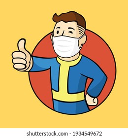 Man character face avatar in white medical mask. Stop the spread of viruses. Male portrait. Human picture. Modern colorful style. Vector cartoon illustration. EPS 10.