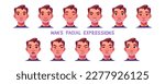 Man character face with sad, happy and angry facial expression. Male avatar with different emotions, smile, upset, surprise, anger, laugh and wink, vector cartoon set