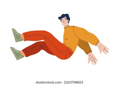 Männlicher Charakter, der nach dem Abrutschen auf der Vektorgrafik am Boden nach unten fällt