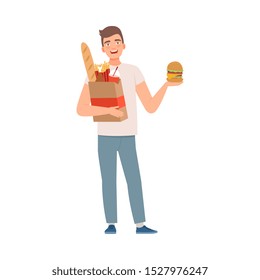 Man character with fast food vector illustration